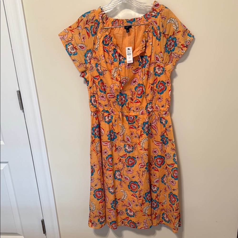 Talbots Women’s Petite Floral Orange Flutter Sleeve Dress / Size 10P / Brand NWT